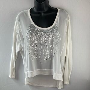 Audrey Ann white and silver sequin top. Size large.